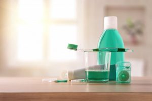 oral hygiene tools on a countertop