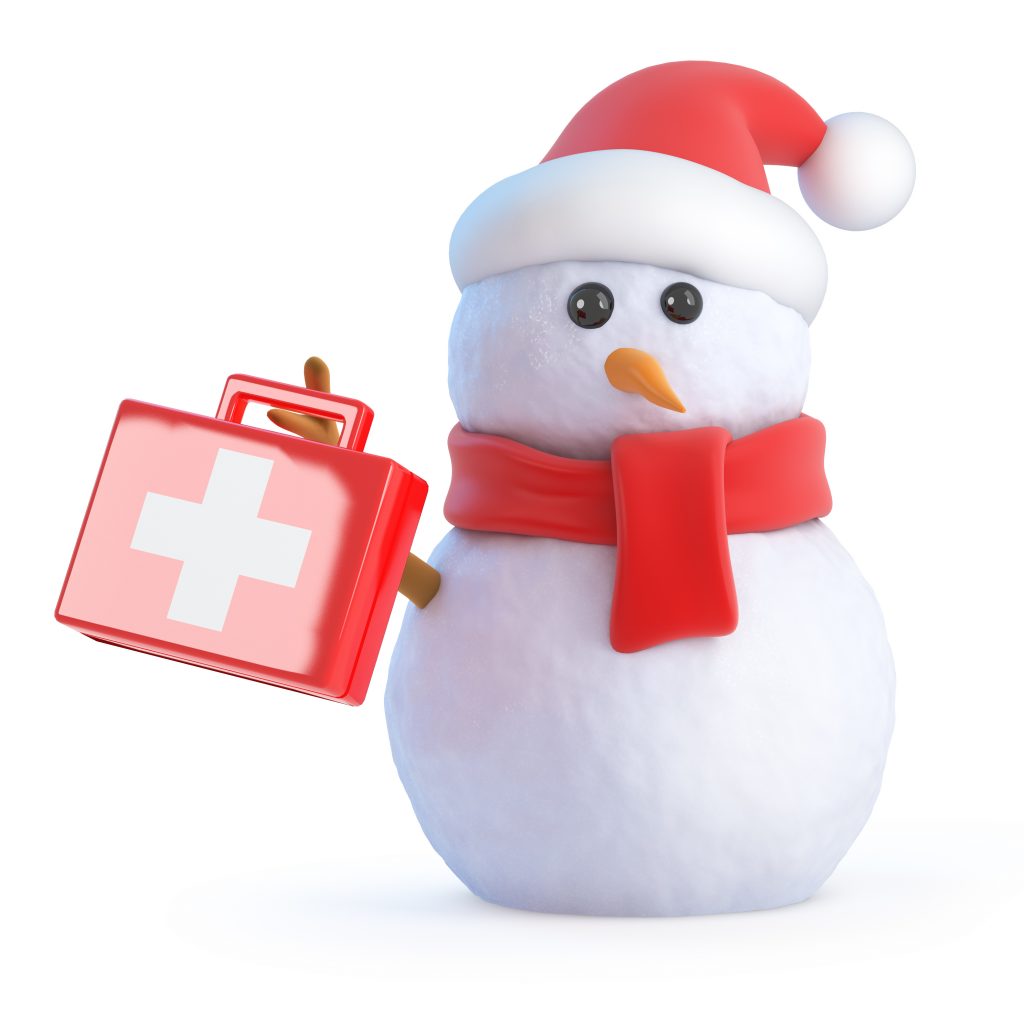 Snowman with a first-aid kit