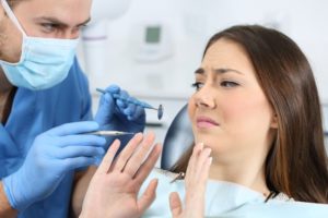 woman with dental fear at her dental checkup 