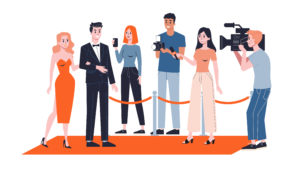 celebrity couple walking the red carpet illustration 