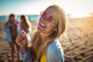 Woman with a perfect smile enjoying the beach
