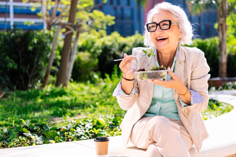 Lady enjoys salad